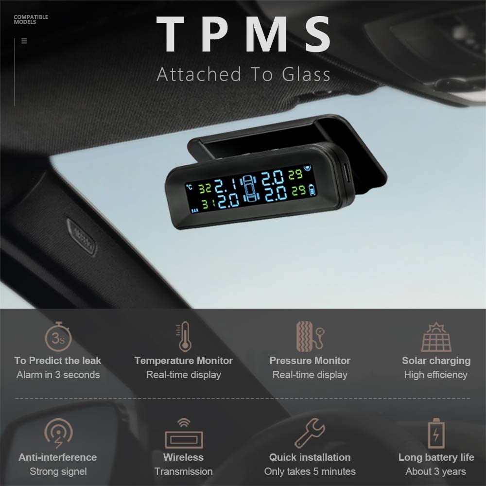ATING 4 solar sensors car tire pressure monitoring wireless TPMS real-time system 